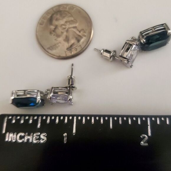 Women's Deep Sea Blue & White Diam Dangle Stud Earrings on 925 Sterling Silver - Picture 8 of 8